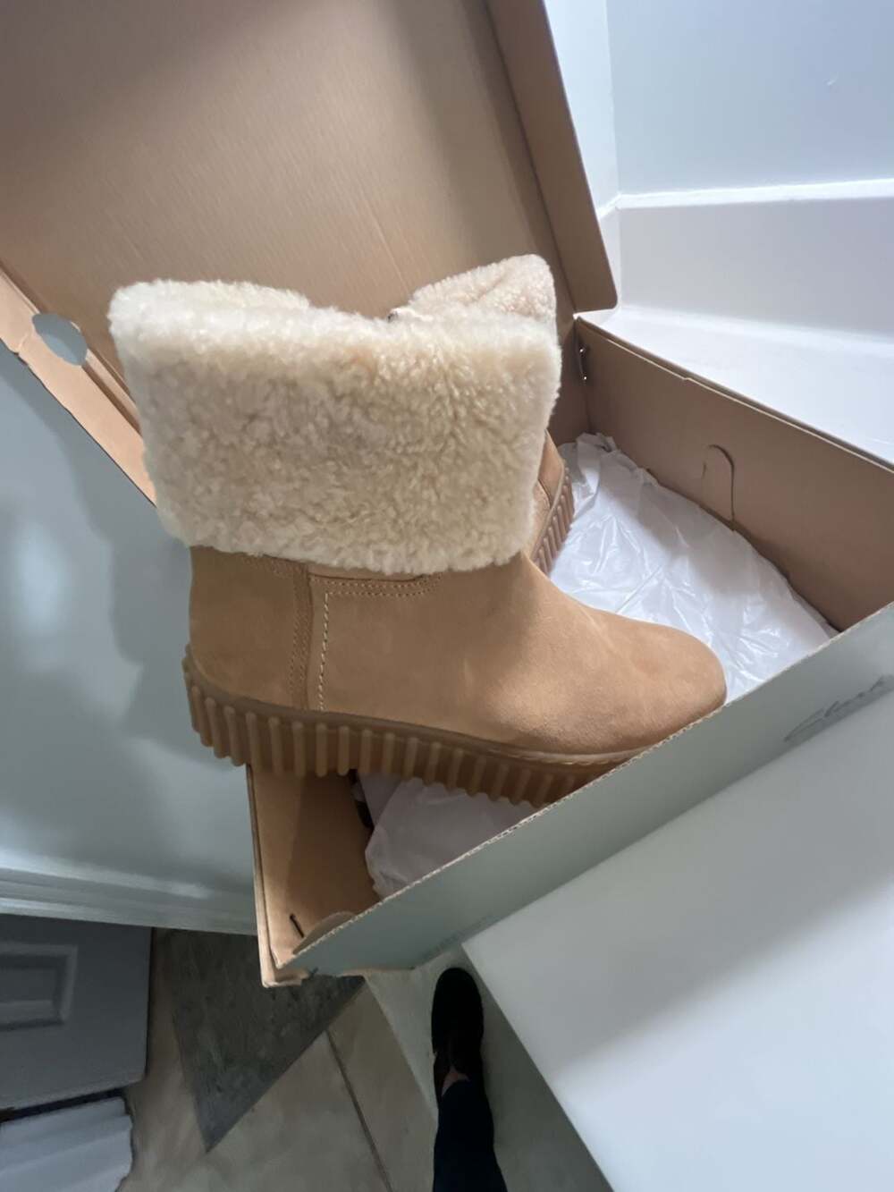 Clarks Torhill Turn Leather Boots with Faux Fur